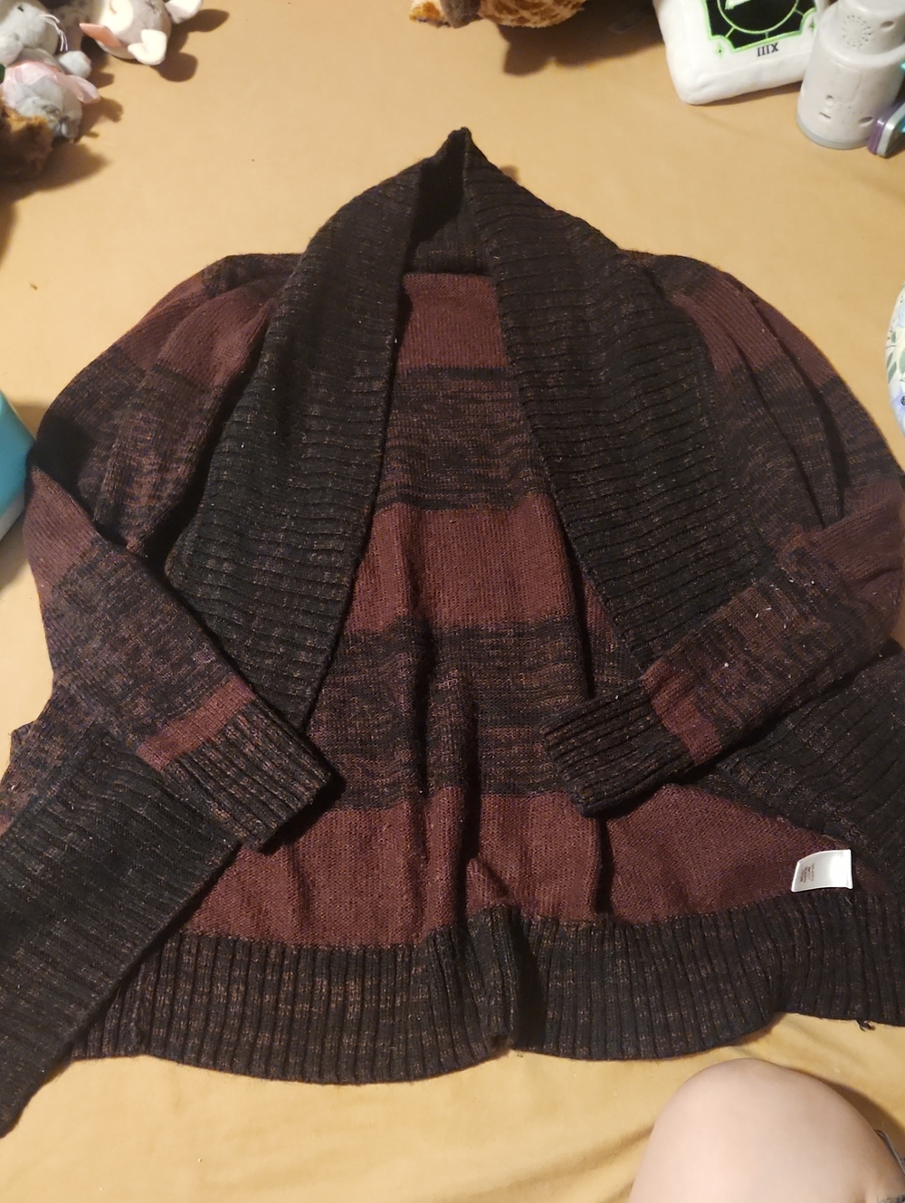 Apt. 9 Purple and Black Striped Open-Front Cardigan Sweater